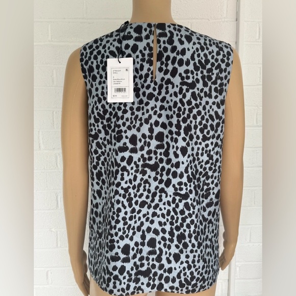 New Theory Silk Leopard Print Slate Blue Sleeveless Blouse Size S New With Tags - Picture 6 of 13